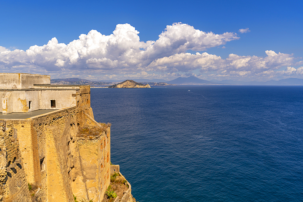 View of Marina di Corricella from Eglise Santa Maria delle Grazie, Procida, Phlegraean Islands, Gulf of Naples, Campania, Southern Italy, Italy, Europe