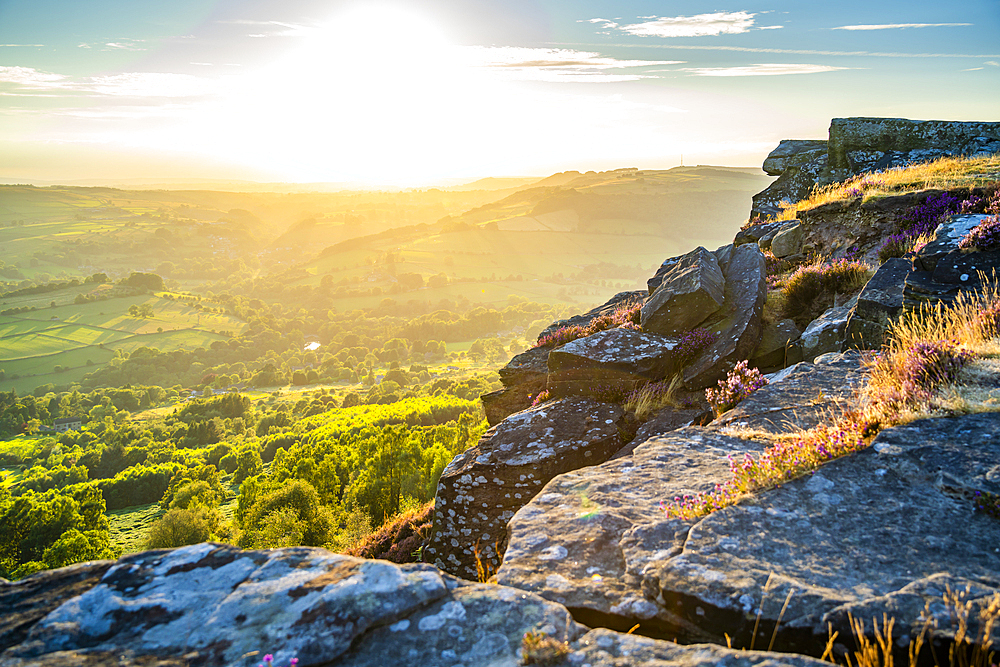 View of landscape from Curbar Edge, Peak District National Park, Baslow, Derbyshire, England, United Kingdom, Europe