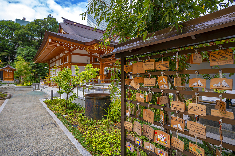 View of ema (small wooden plaques), Nishikubo Hachiman Shinto Shrine, 5 Chome, Toranomon, Minato City, Tokyo, Honshu, Japan