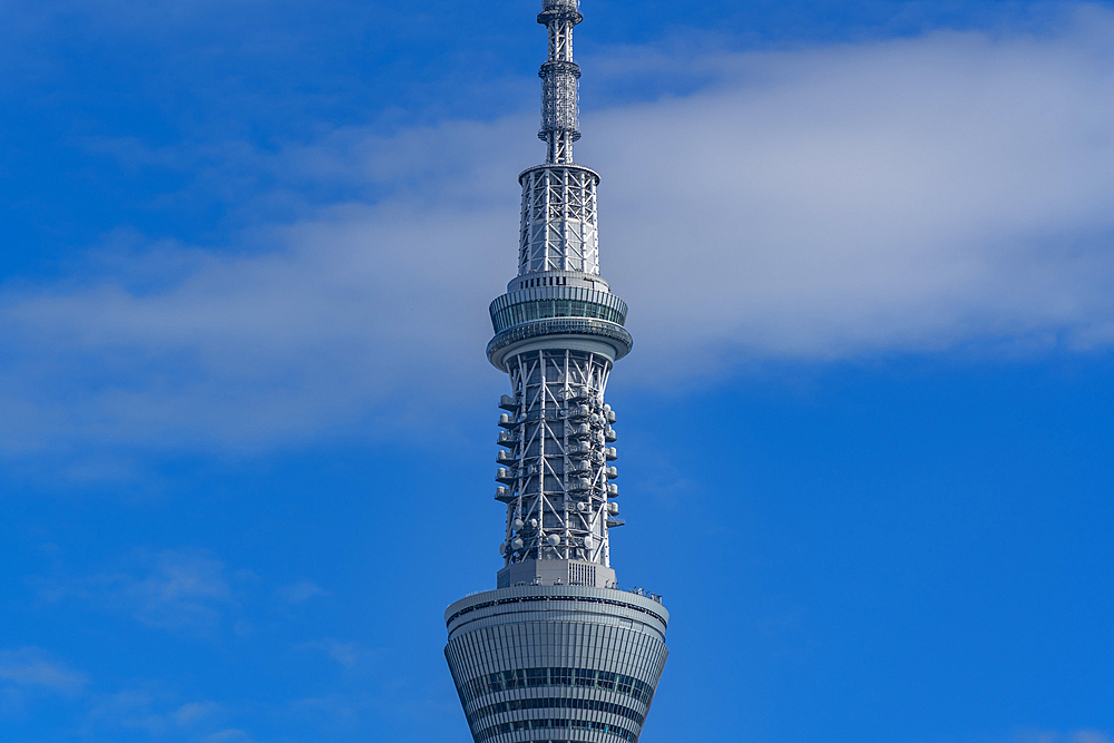 View of the Tokyo Skytree against blue sky, Asakusa, Taito City, Tokyo, Honshu, Japan