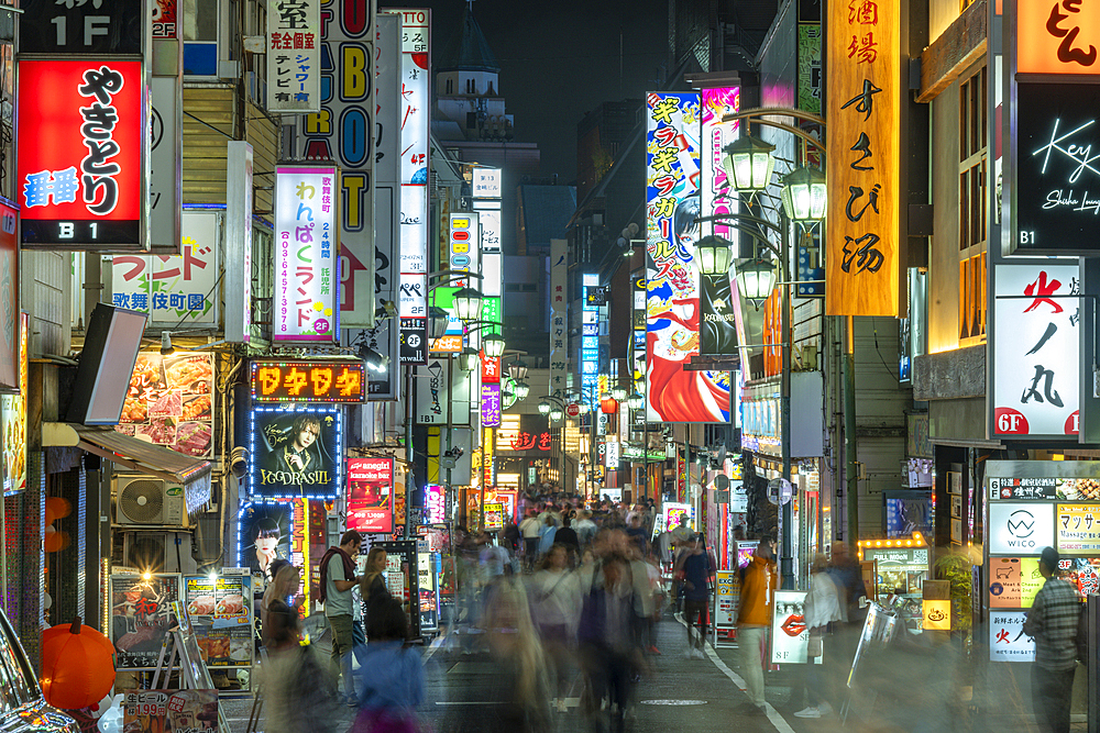 View of Kabukicho neon lit street at night, Shinjuku City, Kabukicho, Tokyo Japan, Asia