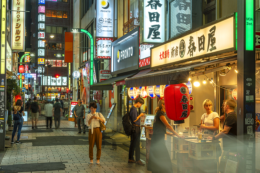 View of Kabukicho neon lit street at night, Shinjuku City, Kabukicho, Tokyo, Honshu, Japan