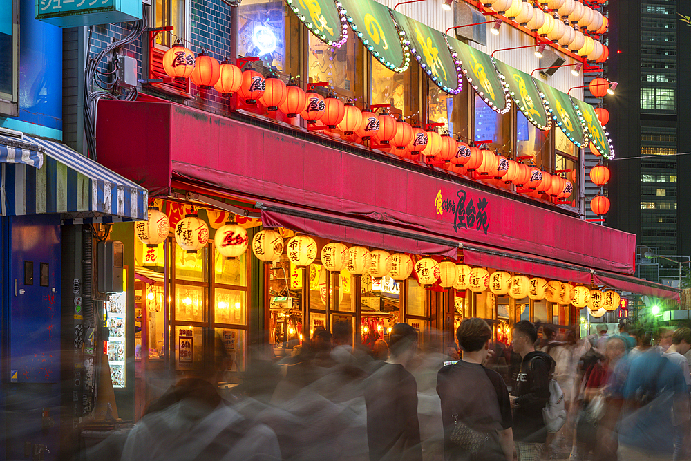 View of fast food restaurant at night, Shinjuku City, Kabukicho, Tokyo, Honshu, Japan