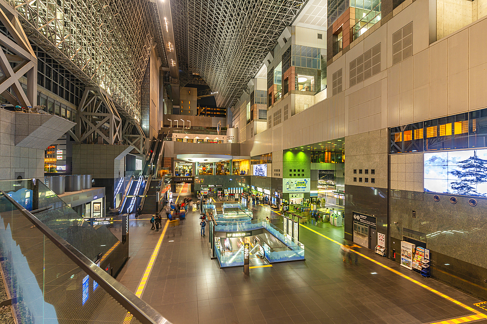 View of Kyoto Station at night, Shimogyo Ward, Higashishiokojicho, Kyoto, Honshu, Japan