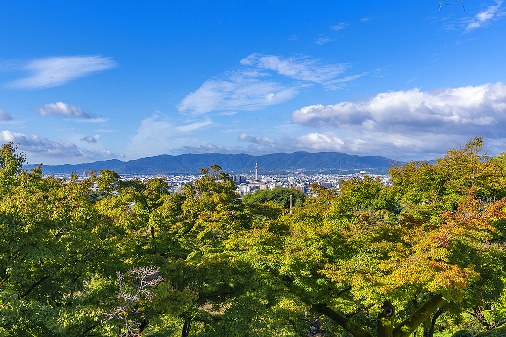 View of Kyoto and Nidec Kyoto Tower from Kiyomizu-dera Temple, Kiyomizu, Higashiyama Ward, Kyoto, Honshu, Japan