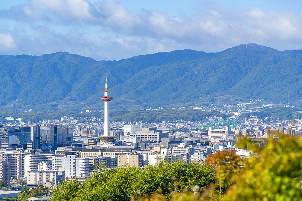 View of Kyoto and Nidec Kyoto Tower from Kiyomizu-dera Temple, Kiyomizu, Higashiyama Ward, Kyoto, Honshu, Japan