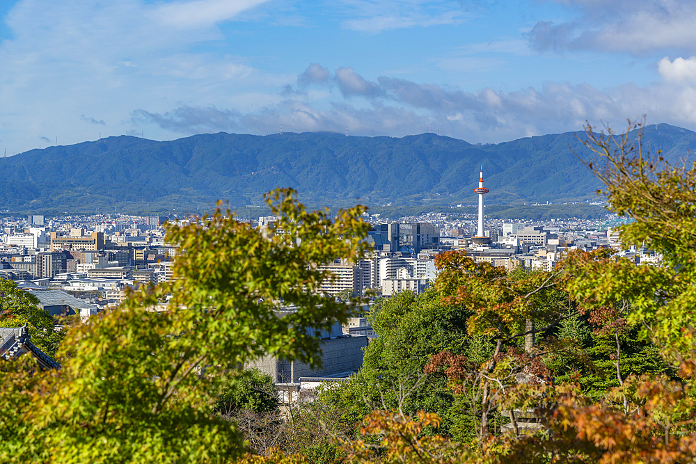 View of Kyoto and Nidec Kyoto Tower from Kiyomizu-dera Temple, Kiyomizu, Higashiyama Ward, Kyoto, Honshu, Japan