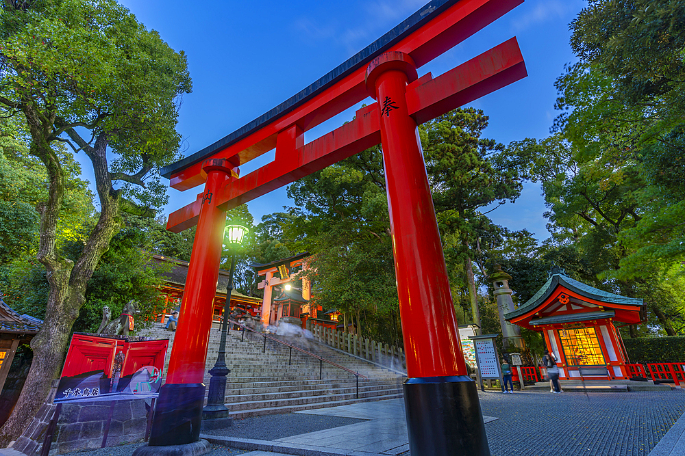 View of Torii Gate at Fushimi Inari Shrine at dusk, Fukakusa Yabunouchicho, Fushimi Ward, Kyoto, Honshu, Japan