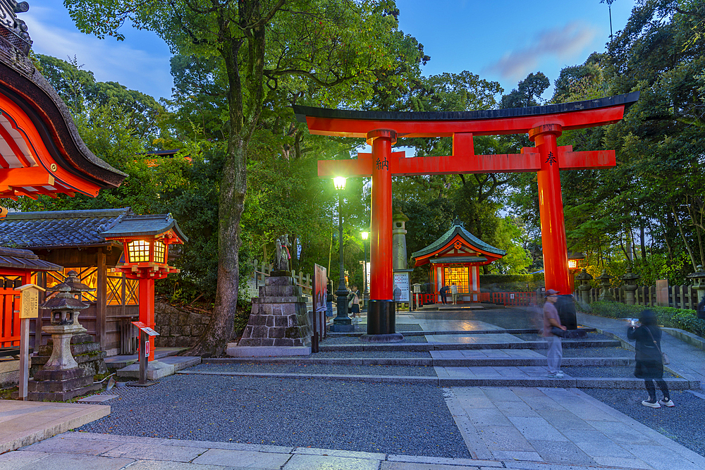 View of Torii Gate at Fushimi Inari Shrine at dusk, Fukakusa Yabunouchicho, Fushimi Ward, Kyoto, Honshu, Japan