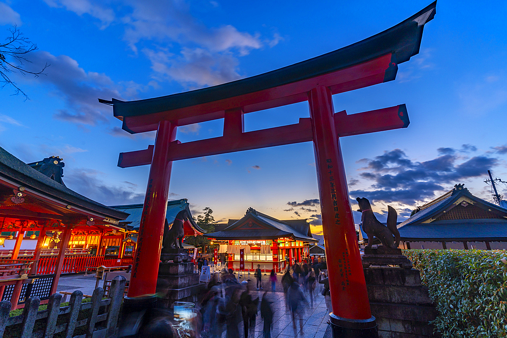 View of Torii Gate at Fushimi Inari Shrine at dusk, Fukakusa Yabunouchicho, Fushimi Ward, Kyoto, Honshu, Japan