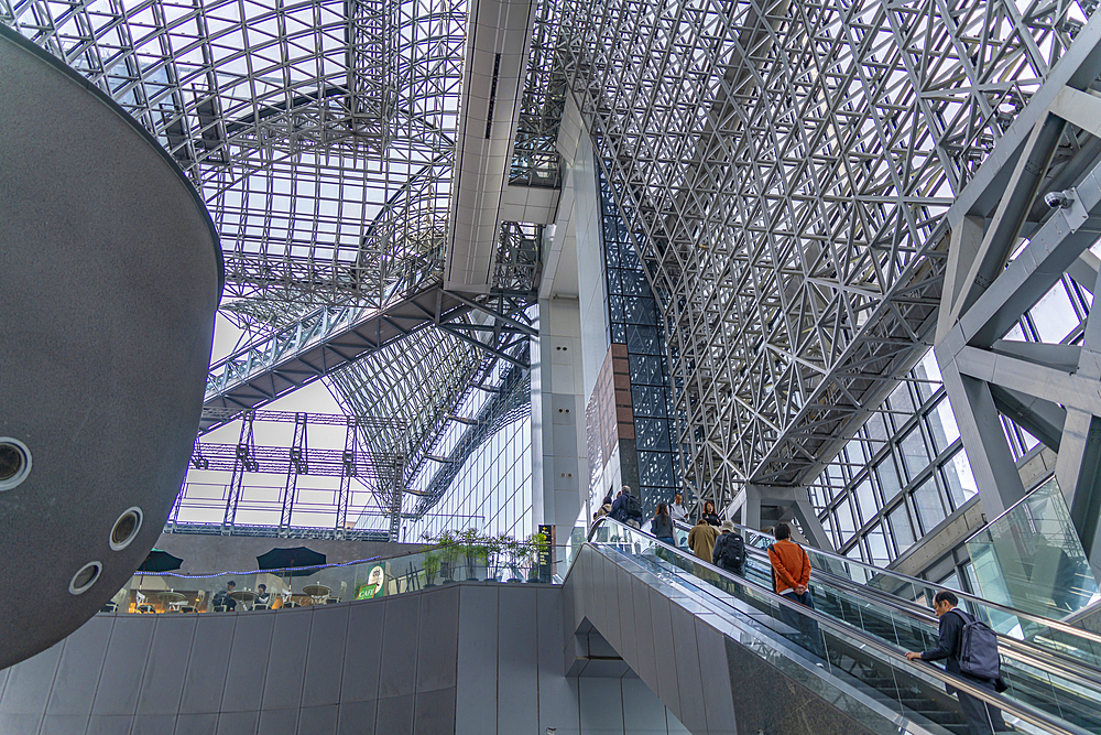 View of Kyoto Station interior during day, Shimogyo Ward, Higashishiokoji Kamadonocho, Kyoto, Honshu, Japan