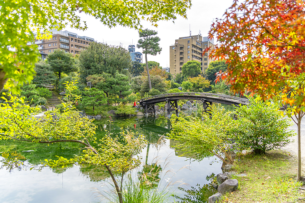 View of Shoseien Garden in early Autumn, Shimogyo Ward, Higashitamamizucho, Kyoto, Honshu, Japan