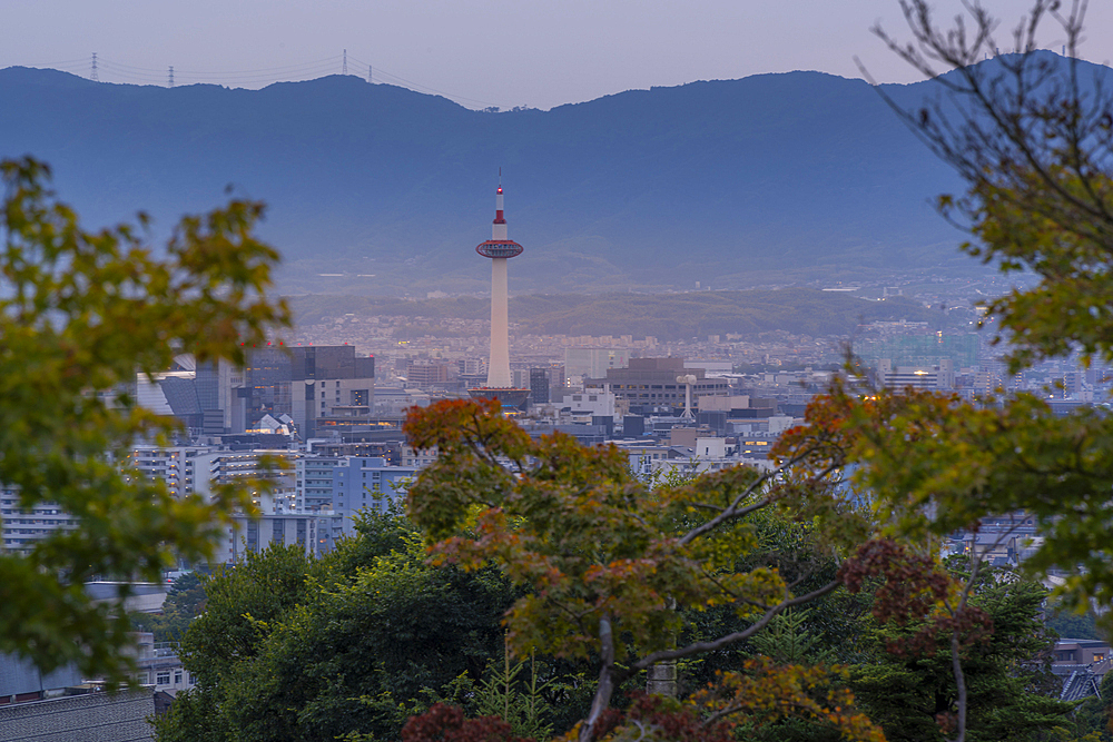 View of Kyoto and Nidec Kyoto Tower from Kiyomizu-dera Temple, Kiyomizu, Higashiyama Ward, Kyoto, Honshu, Japan