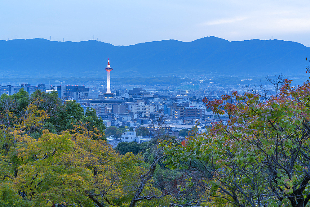 View of Kyoto and Nidec Kyoto Tower from Kiyomizu-dera Temple, Kiyomizu, Higashiyama Ward, Kyoto, Honshu, Japan