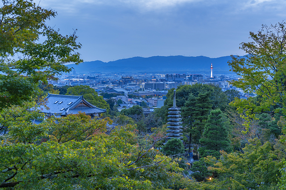 View of Kyoto and Nidec Kyoto Tower from Kiyomizu-dera Temple, Kiyomizu, Higashiyama Ward, Kyoto, Honshu, Japan