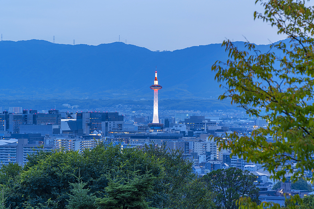 View of Kyoto and Nidec Kyoto Tower from Kiyomizu-dera Temple, Kiyomizu, Higashiyama Ward, Kyoto, Honshu, Japan