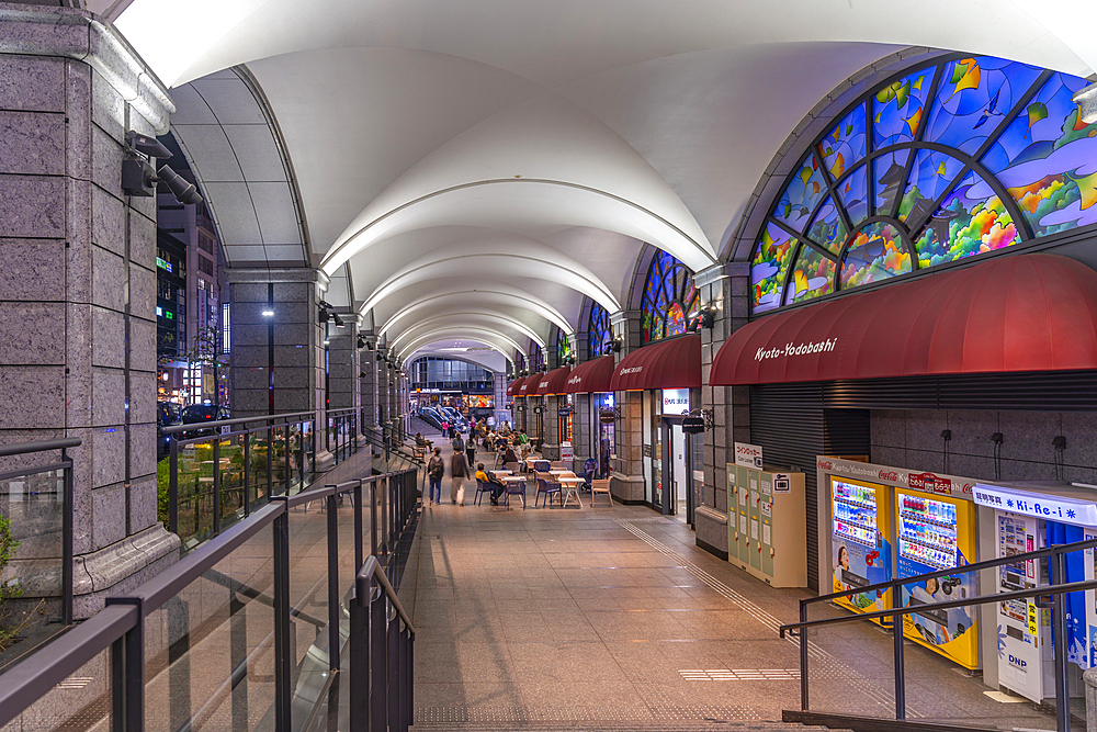 View of restaurant and street near Kyoto Station at night, Shimogyo Ward, Kyoto, Higashishiokoji Kamadonocho, Japan, Asia