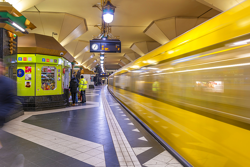 View of interior and train at Abholer-Parkplatz Spandau Bahnhof, Spandau, Berlin, Germany, Europe