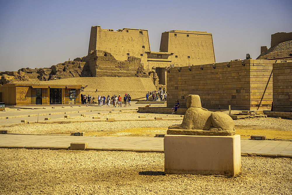 View of the Temple of Horus on a sunny day, Edfu, Egypt, North Africa, Africa