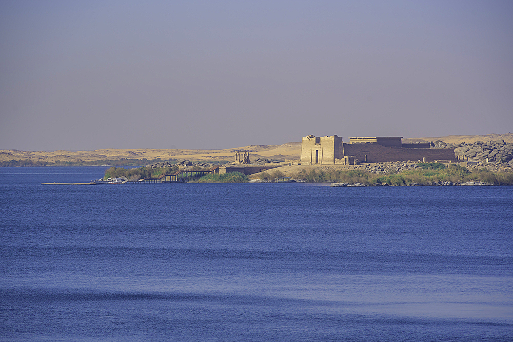 View of Lake Nasser from Aswan High Dam on a sunny day, Aswan, Egypt, Africa