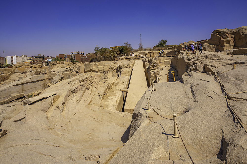 View of Unfinished Obelisk in Aswan quarry on a sunny day, Aswan, Nubia, Egypt, North Africa, Africa