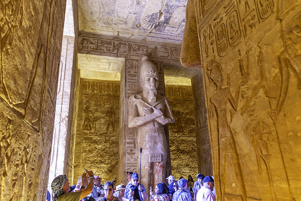 Interior view of the sculptures of the pharaohs in the Abu Simbel Temple next to Lake Nasser, Temple of the Pharaohs, Ramses II, Nubia, Egypt, Africa