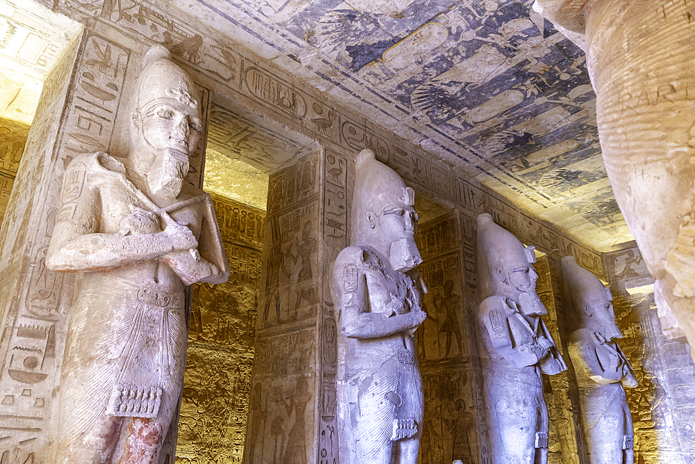 Interior view of the sculptures of the pharaohs in the Abu Simbel Temple next to Lake Nasser, Temple of the Pharaohs, Ramses II, Nubia, Egypt, Africa