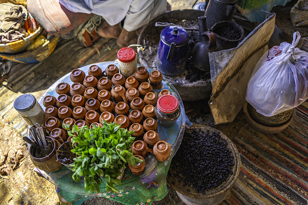 View of coffee making at Star Coffe Nubian on the Nile river near Aswan, Aswan, Nubia, Egypt, North Africa, Africa