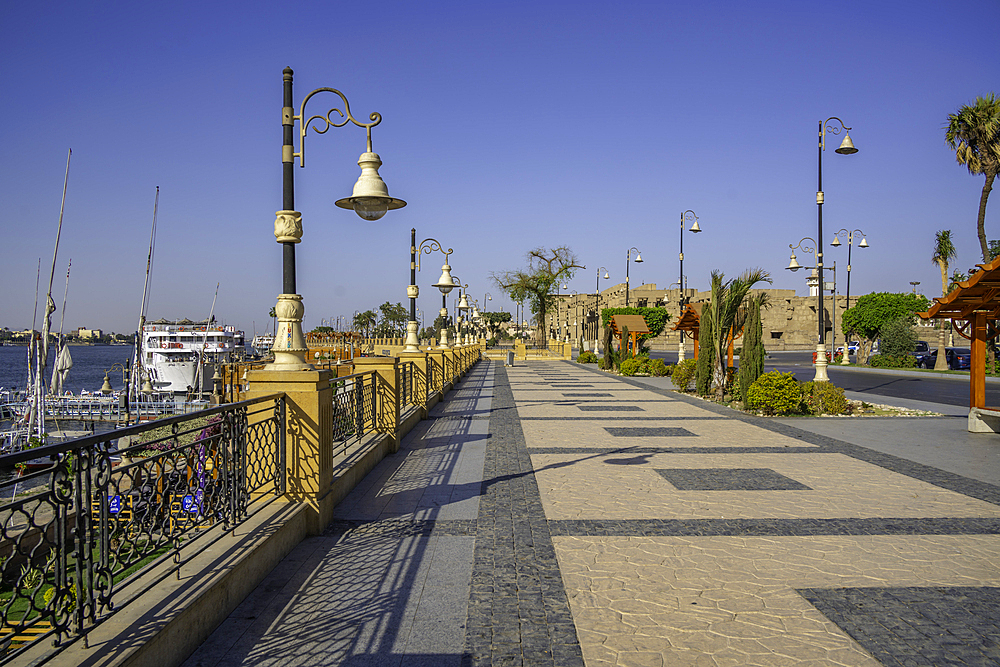 View of the corniche in Luxor on a sunny day, Luxor, Egypt, Africa