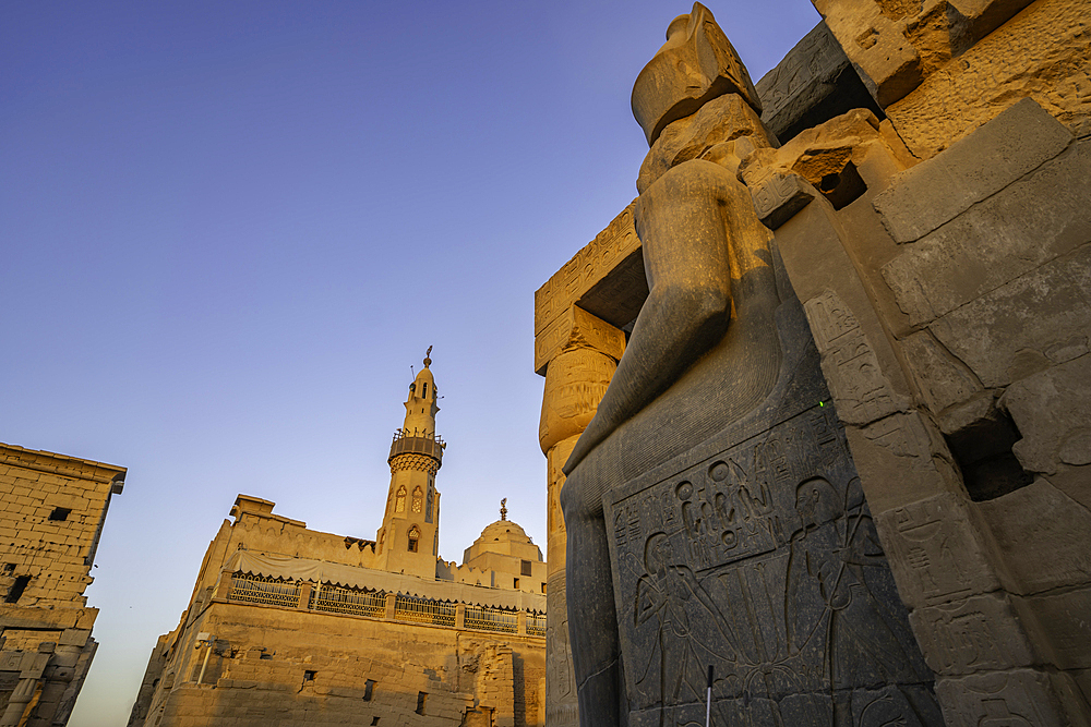 View of Luxor Temple during golden hour, Luxor, Egypt, Africa