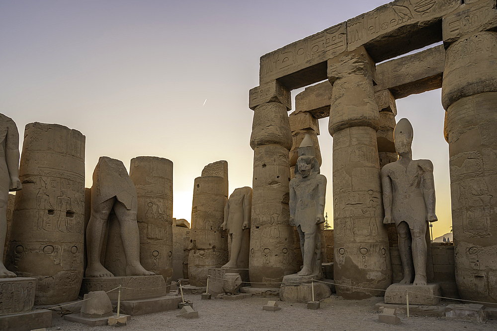 View of Luxor Temple during golden hour, Luxor, Egypt, Africa