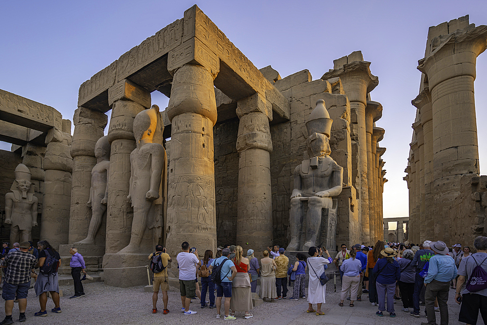 View of Luxor Temple during golden hour, Luxor, Egypt, Africa