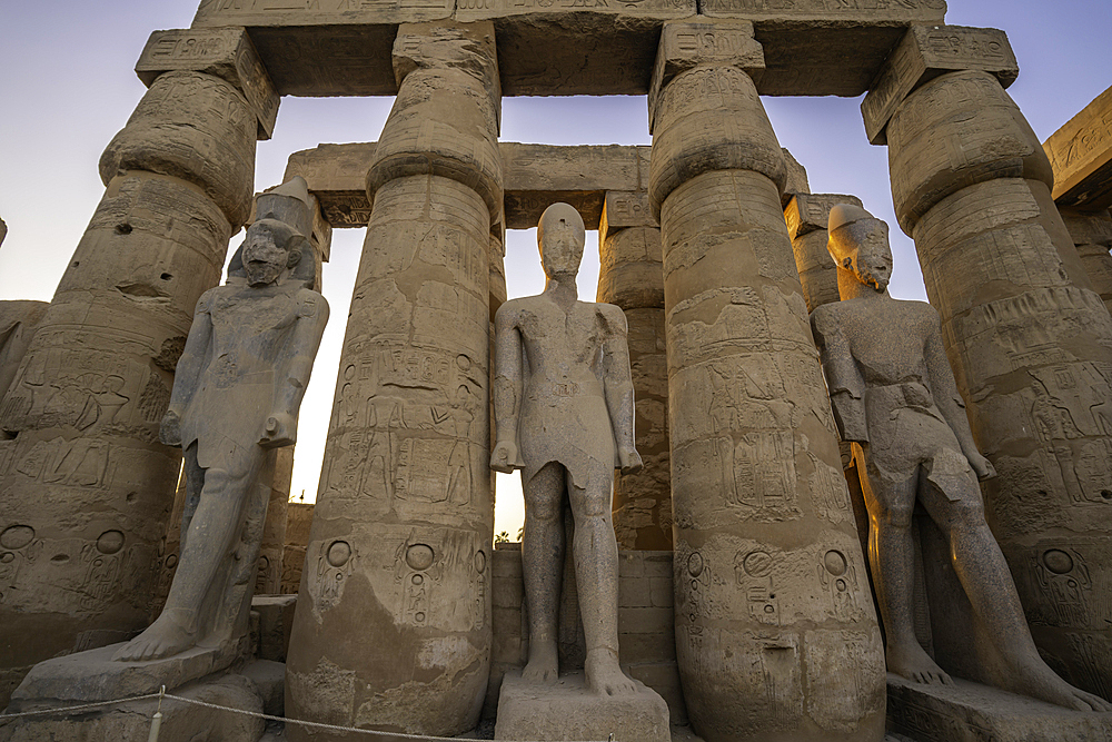 View of Luxor Temple during golden hour, Luxor, Egypt, Africa