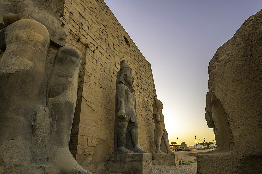 View of Luxor Temple during golden hour, Luxor, Egypt, Africa