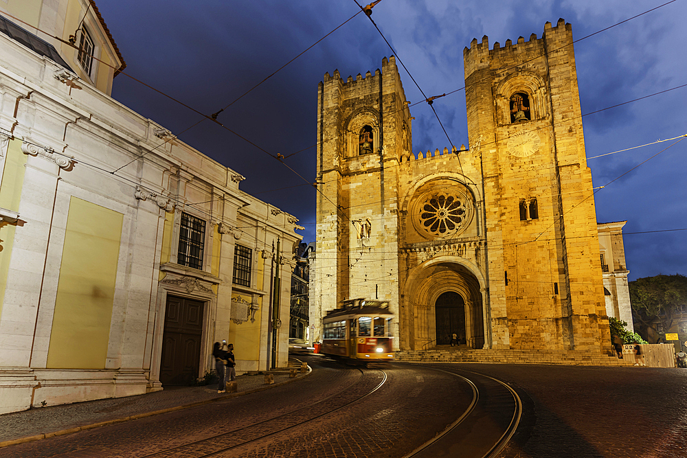 View of Lisbon Cathedral at dusk, Lisbon, Portugal, Europe
