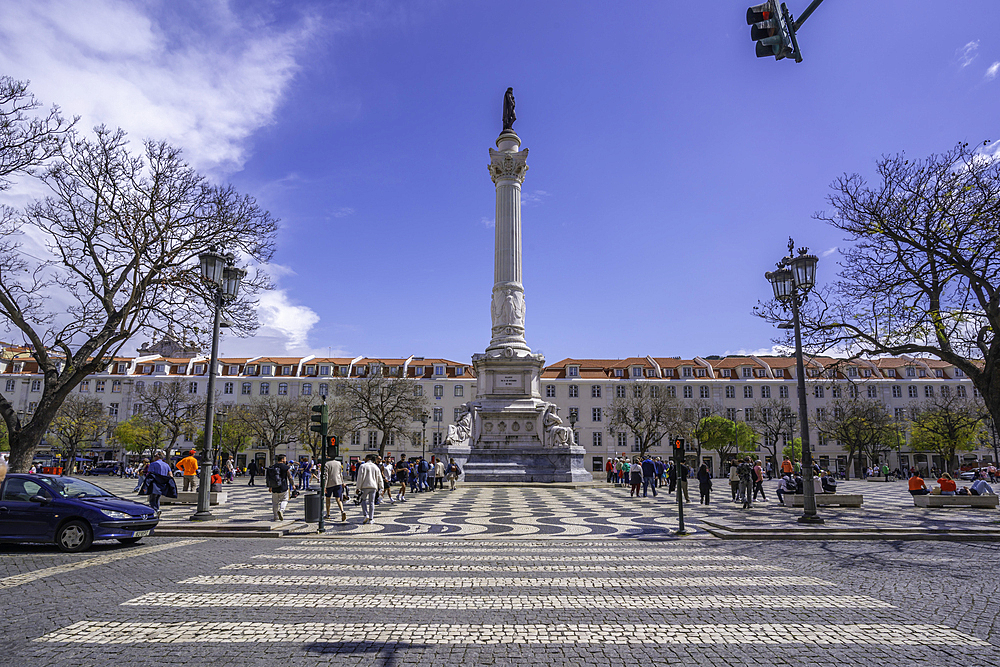 View of Column King Pedro IV in Praca do Rossio in Lisbon city centre, Lisbon, Portugal, Europe