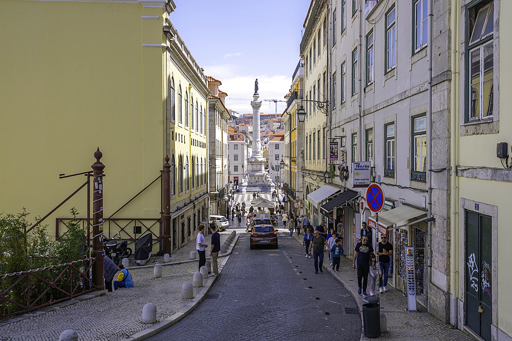 View of Column King Pedro IV in Praca do Rossio in Lisbon city centre, Lisbon, Portugal, Europe