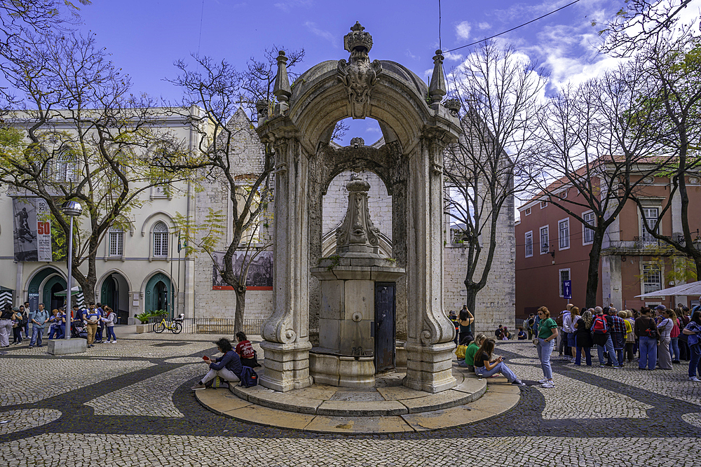 View of Chafariz do Carmo in Largo do Carmo in city centre, Lisbon, Portugal, Europe