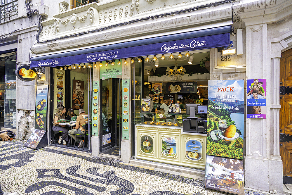 View of traditional cafe and restaurant on a sunny day, Lisbon, Portugal, Europe