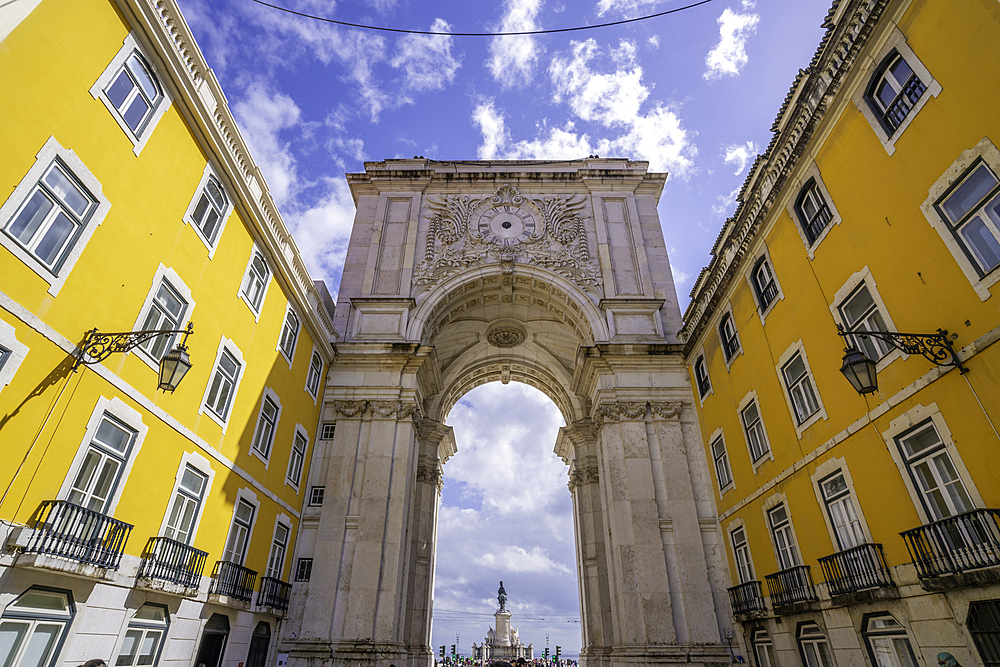 View of Arco da Rua Augusta on a sunny day, Lisbon, Portugal, Europe