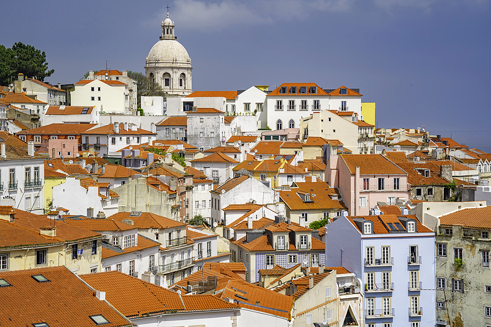 View of terrakotta rooftops in Alfama, Alfama District, Lisbon, Portugal, Europe