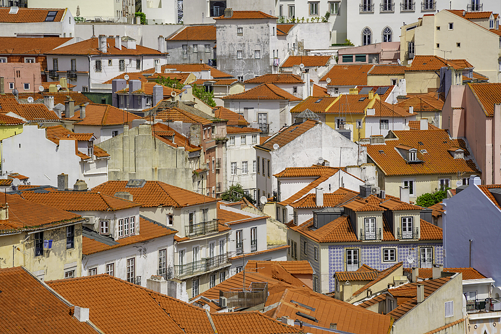 View of terrakotta rooftops in Alfama, Alfama District, Lisbon, Portugal, Europe