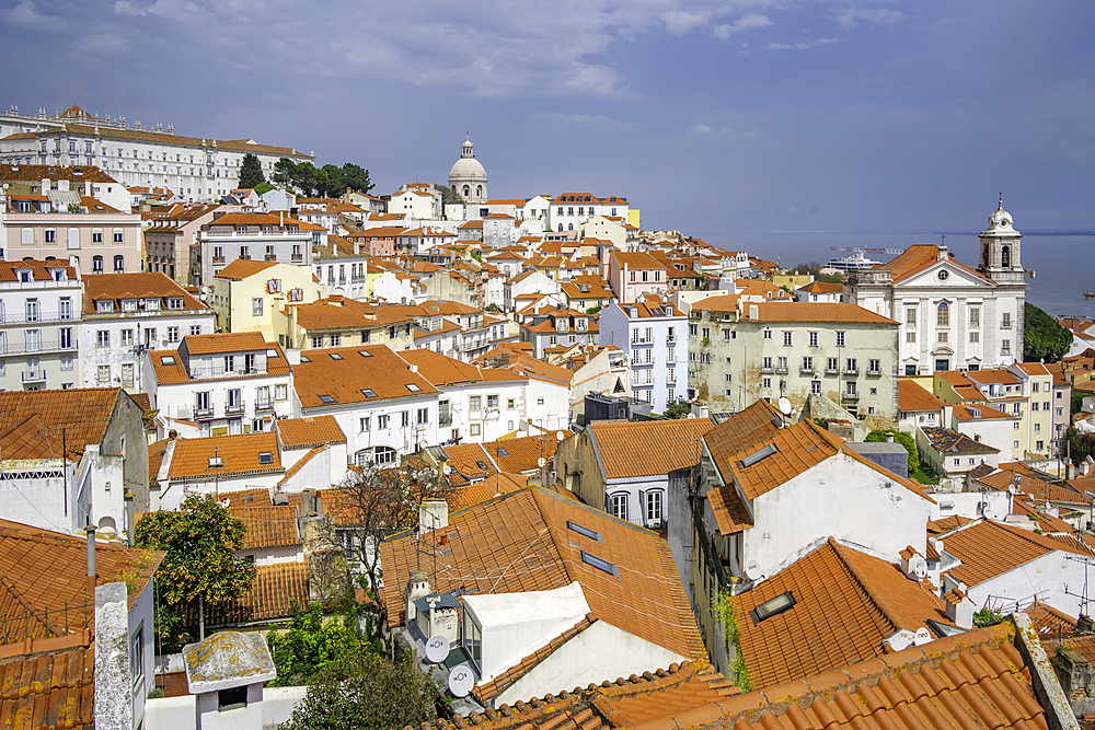 View of terrakotta rooftops in Alfama, Alfama District, Lisbon, Portugal, Europe