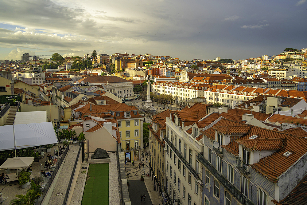 View of city from Carmo Archaeological Museum during golden hour, Lisbon, Portugal, Europe