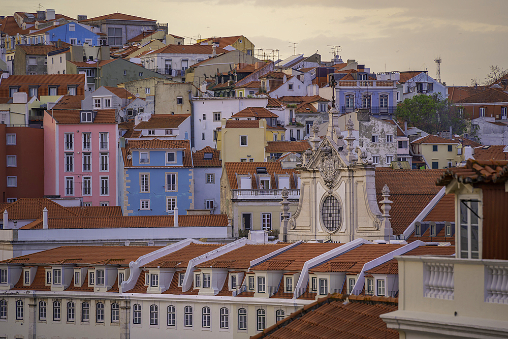 View of city from Carmo Archaeological Museum at sunset, Lisbon, Portugal, Europe