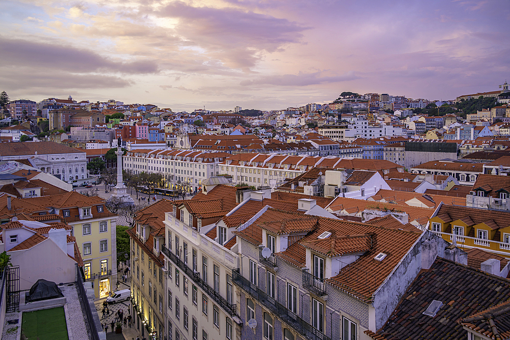 View of city from Carmo Archaeological Museum at sunset, Lisbon, Portugal, Europe