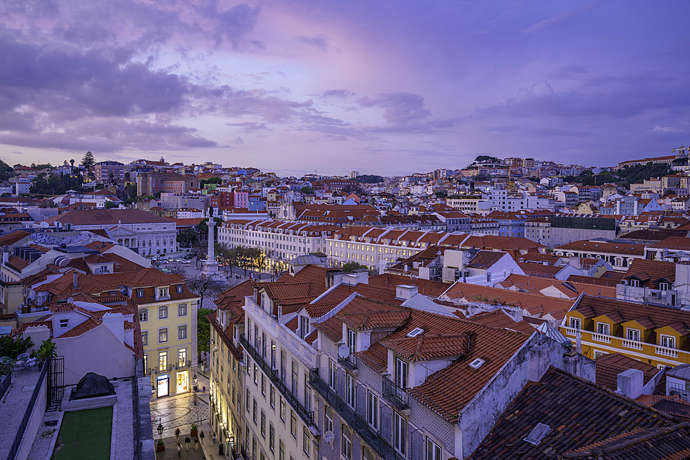 View of city from Carmo Archaeological Museum at sunset, Lisbon, Portugal, Europe