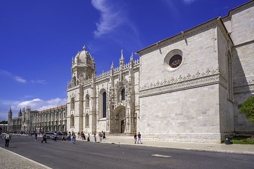 View of Jerónimos Monastery (Monastery of the Hieronymites) on a sunny day, Lisbon, Portugal, Europe