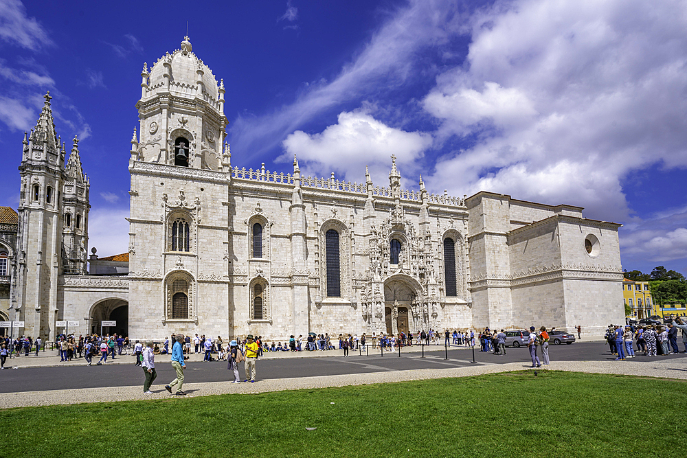 View of Jerónimos Monastery (Monastery of the Hieronymites) on a sunny day, Lisbon, Portugal, Europe