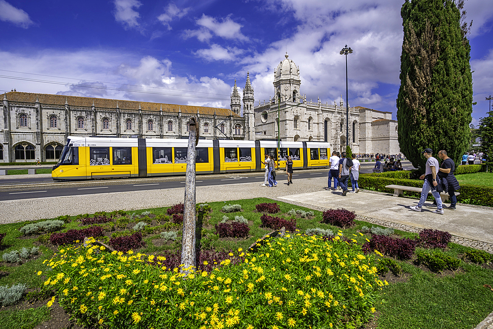 View of Jerónimos Monastery (Monastery of the Hieronymites) on a sunny day, Lisbon, Portugal, Europe